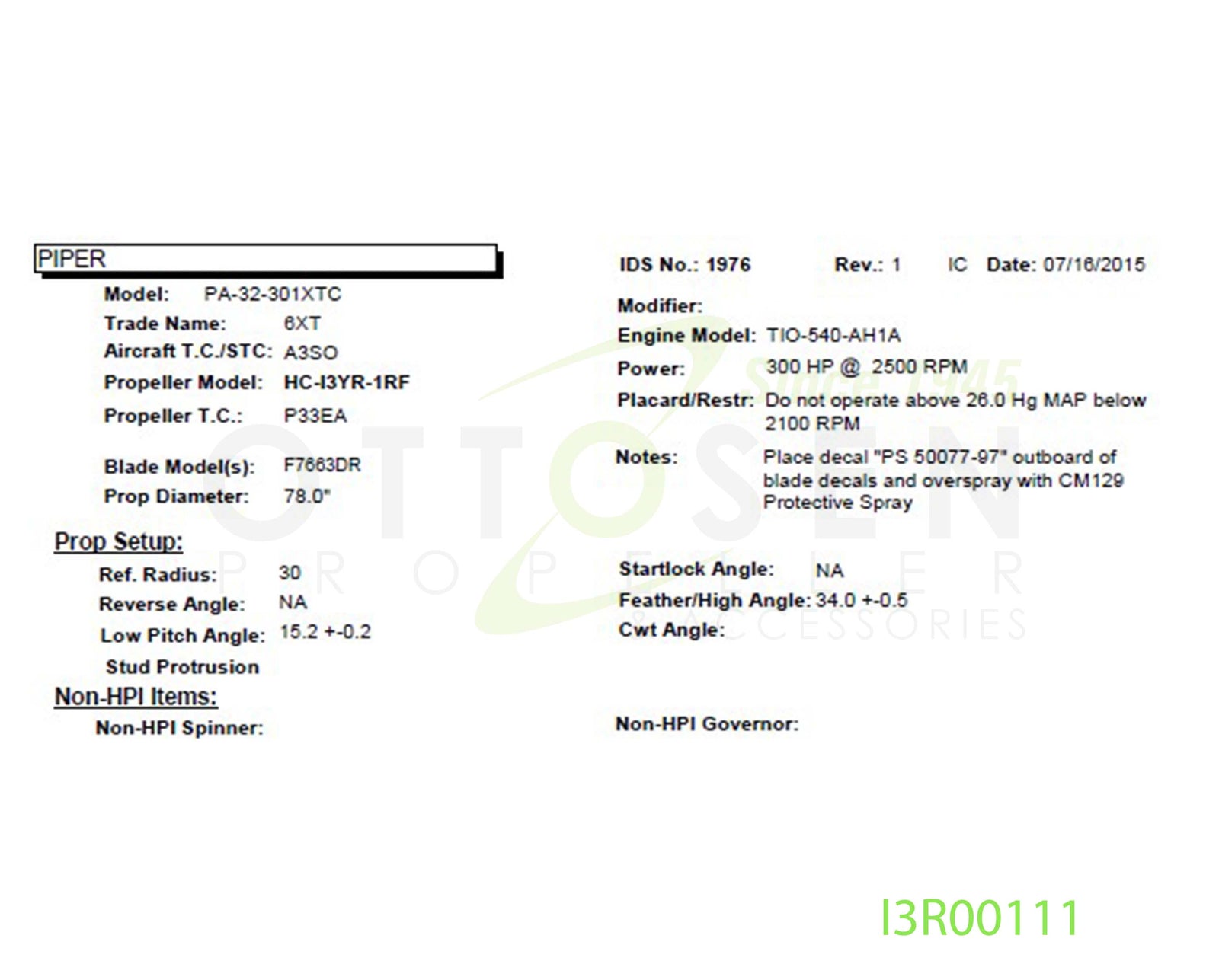 I3R00111-HARTZELL-PROPELLER-HC-I3YR-1RF-F7663DR-SM25-PICTURE-2