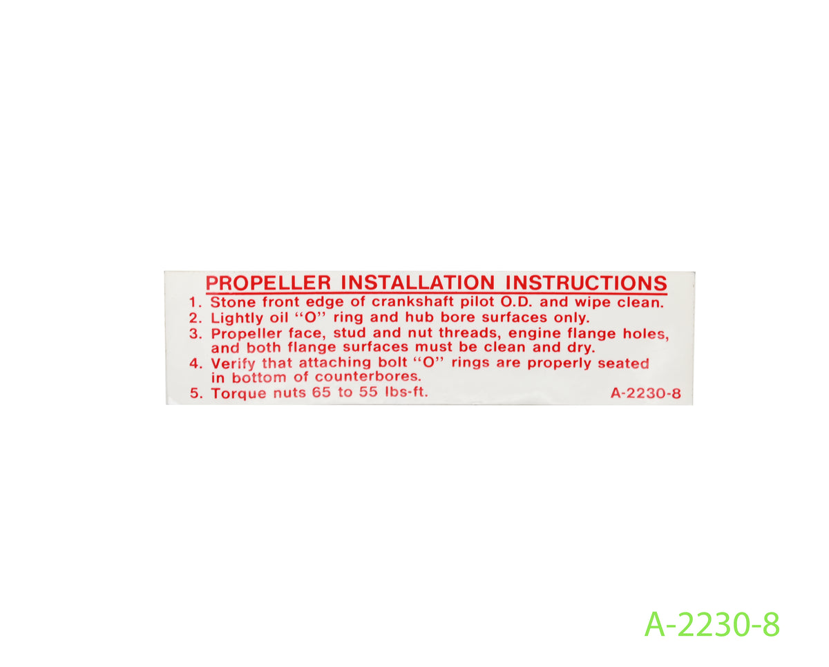 A-2230-8-McCAULEY-PROPELLER-INSTALLATION-TORQUE-DECAL-PICTURE-1