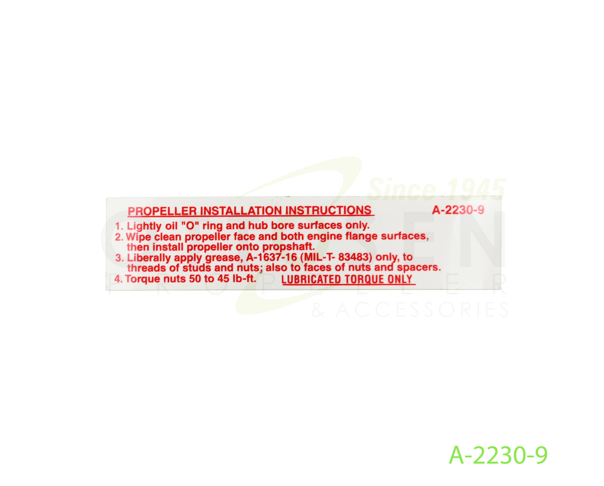A-2230-9-McCAULEY-PROPELLER-INSTALLATION-INSTRUCTION-DECAL-PICTURE-1