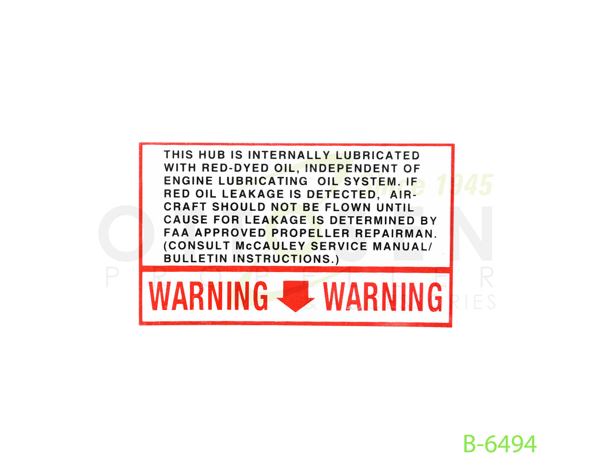 B-6494-McCAULEY-PROPELLER-LUBRICATION-DETECTION-DECAL-PICTURE-1