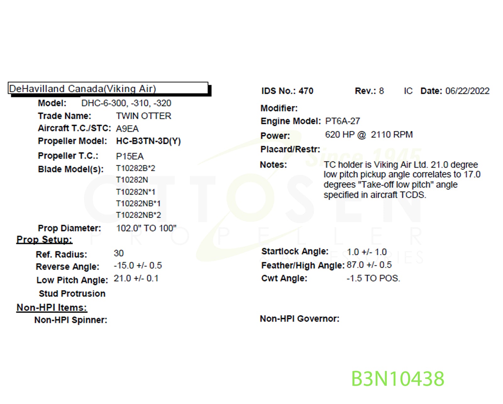 B3N10438 - HARTZELL PROPELLER - HC-B3TN-3D/T10282N