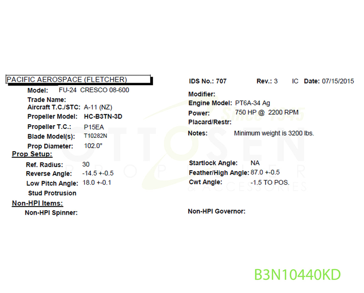 B3N10440KD - HARTZELL PROPELLER - HC-B3TN-3D/T10282N