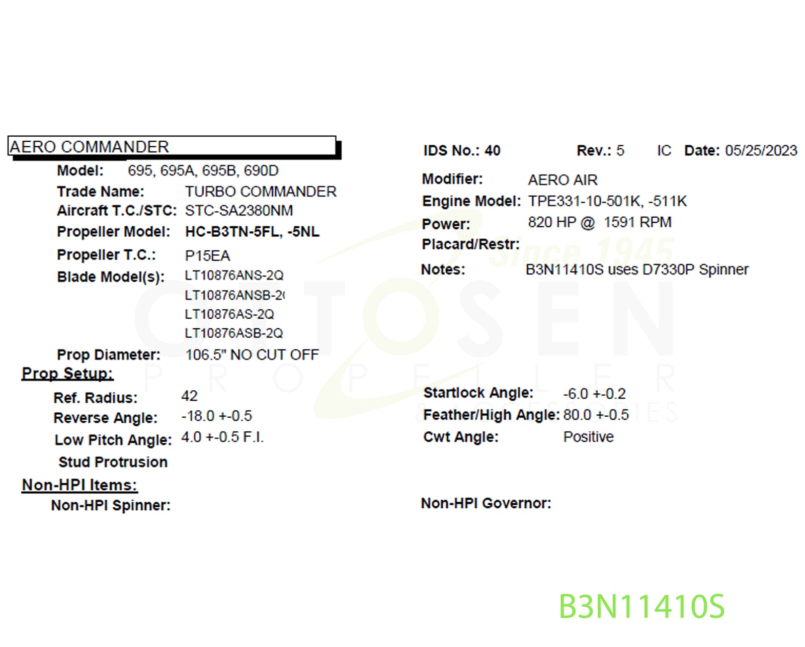 B3N11410S-HARTZELL-PROPELLER-HC-B3TN-5NL-LT10876ANSB-2Q-D-7330P