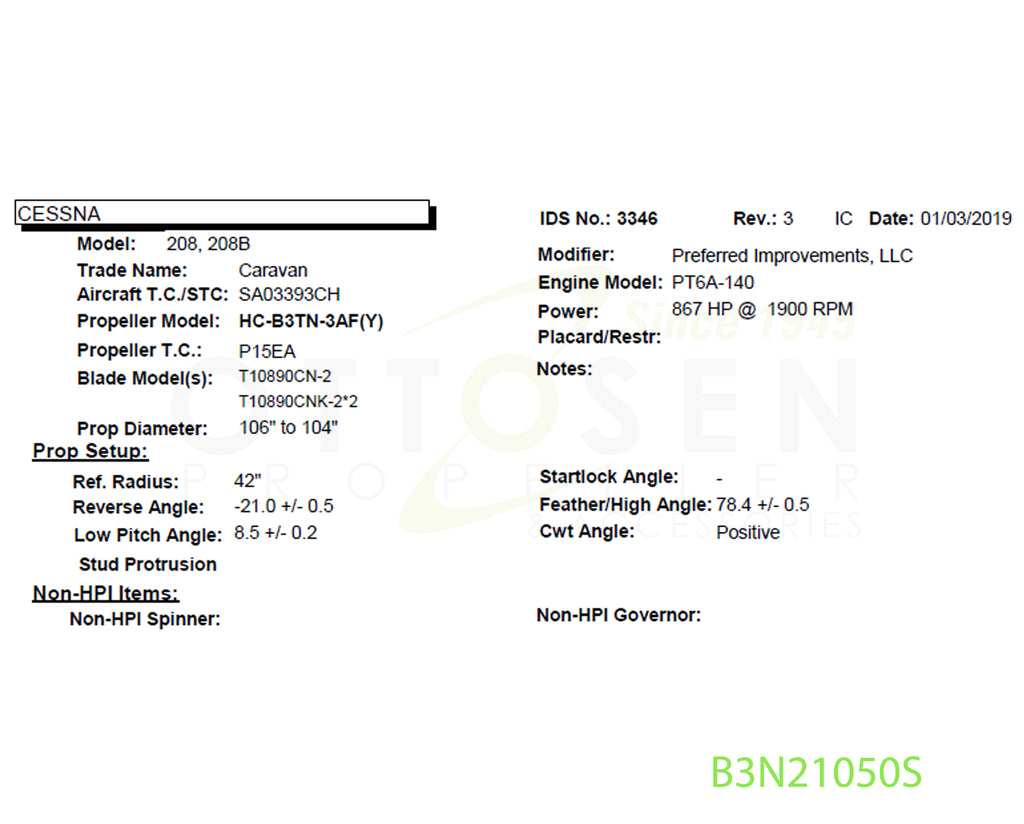 B3N21050S - HARTZELL PROPELLER - HC-B3TN-3AF/T10890CN-2/D-4897-P