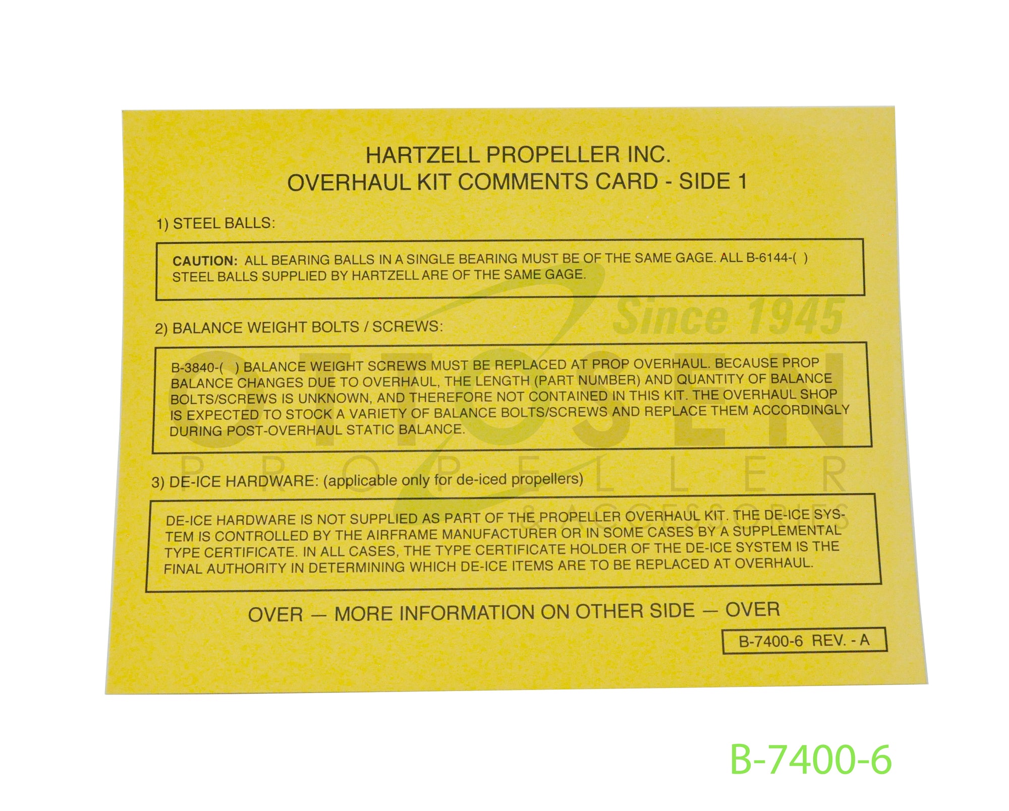 B-7400-6-HARTZELL-PROPELLER-OVERHAUL-KIT-COMMENTS-CARD-PICTURE-1