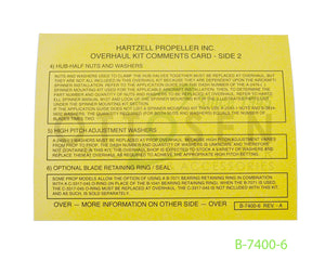 B-7400-6-HARTZELL-PROPELLER-OVERHAUL-KIT-COMMENTS-CARD-PICTURE-2