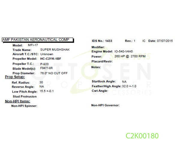 C2K00180 - HARTZELL PROPELLER - HC-C2YK-1BF/F8477-8R - Ottosen