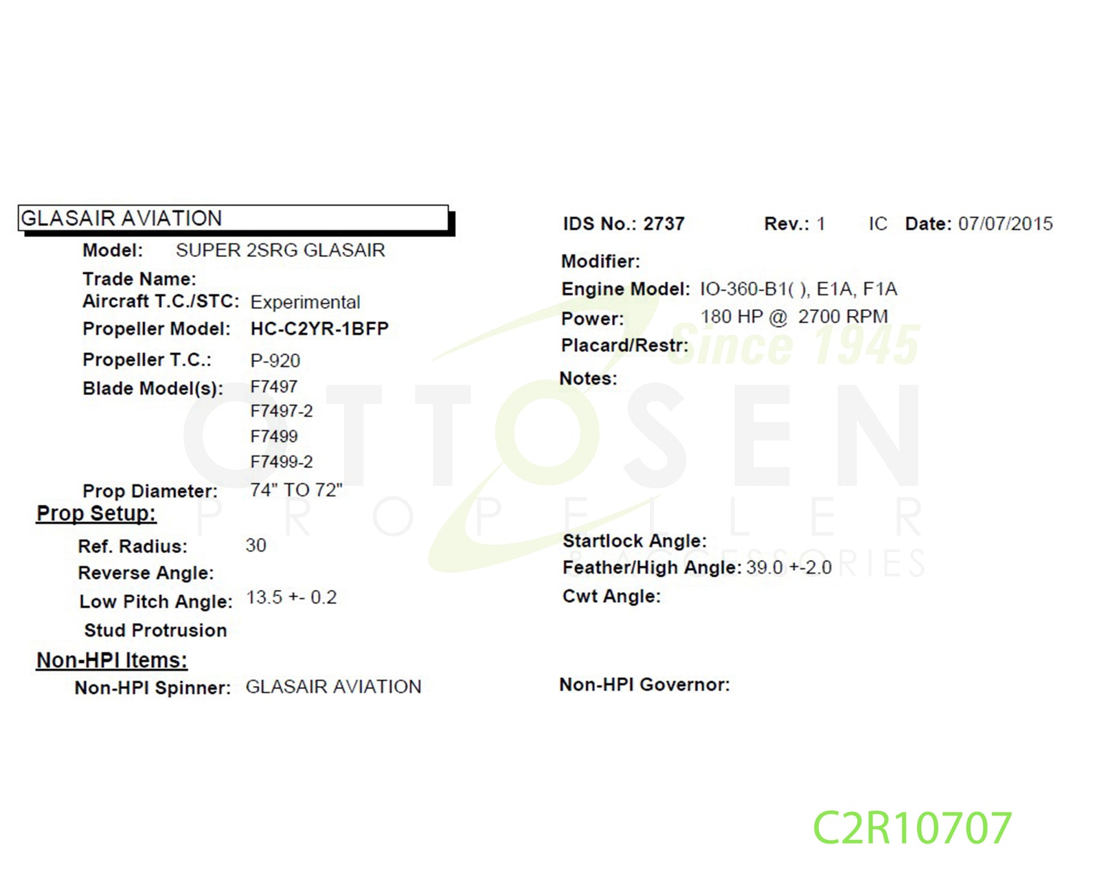 C2R10707 - HARTZELL PROPELLER - HC-C2YR-1BFP/F7497/SM8