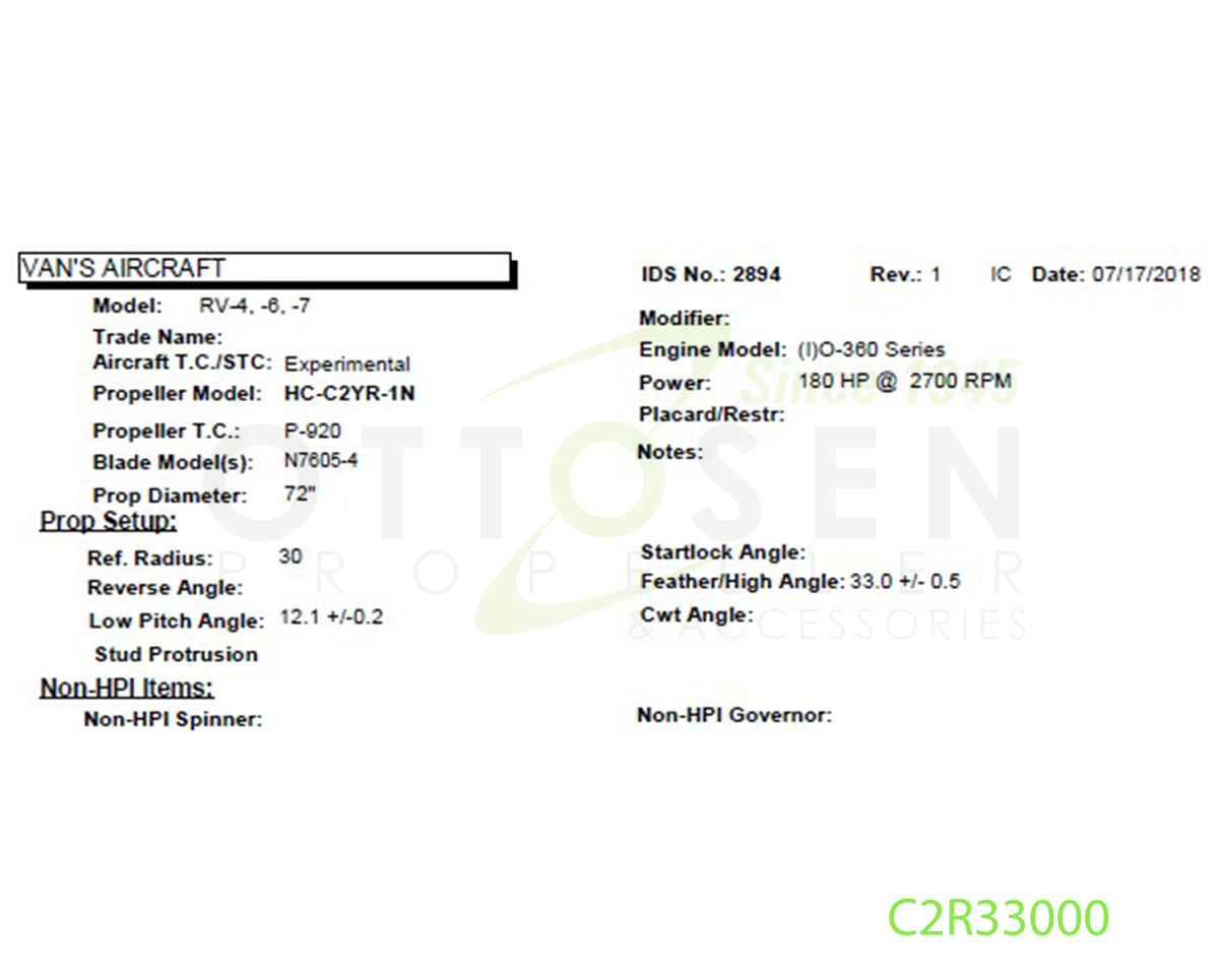 C2R33000 - HARTZELL PROPELLER - HC-C2YR-1N/N7605-4/SM8