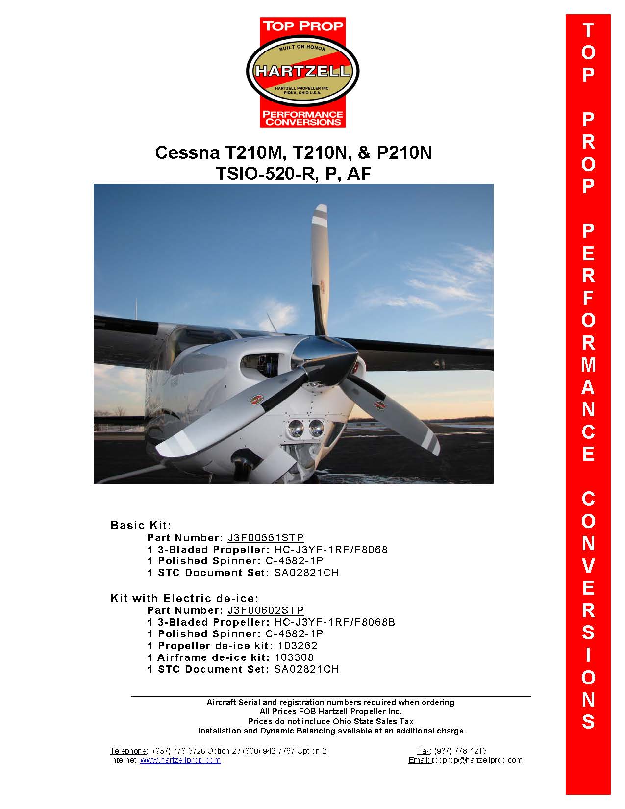 Tsio 520 R Hartzell STC Cessna T210M, T210N, & P210N TSIO-520-R, P, AF Engine (3 ...