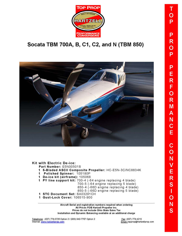 Hartzell STC Socata TBM 700A, B, C1, C2, and N (TBM 850) (5-Blade