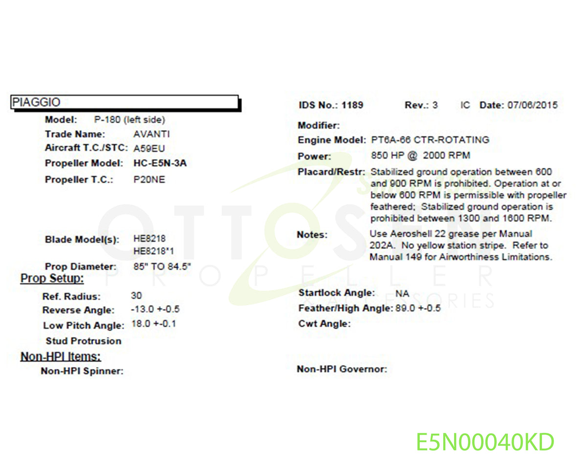*NOTE: THE (KD) DESIGNATION MEANS THIS PROPELLER IS KNOCKED DOWN FOR SHIPPING. THIS WILL REQUIRE A CERTIFIED FACILITY FOR ASSEMBLY.