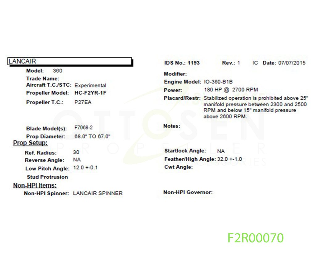 hareオーダーページ F2R00070 - HARTZELL PROPELLER - HC-F2YR-1F/F7068-2/SM31 - Ottosen