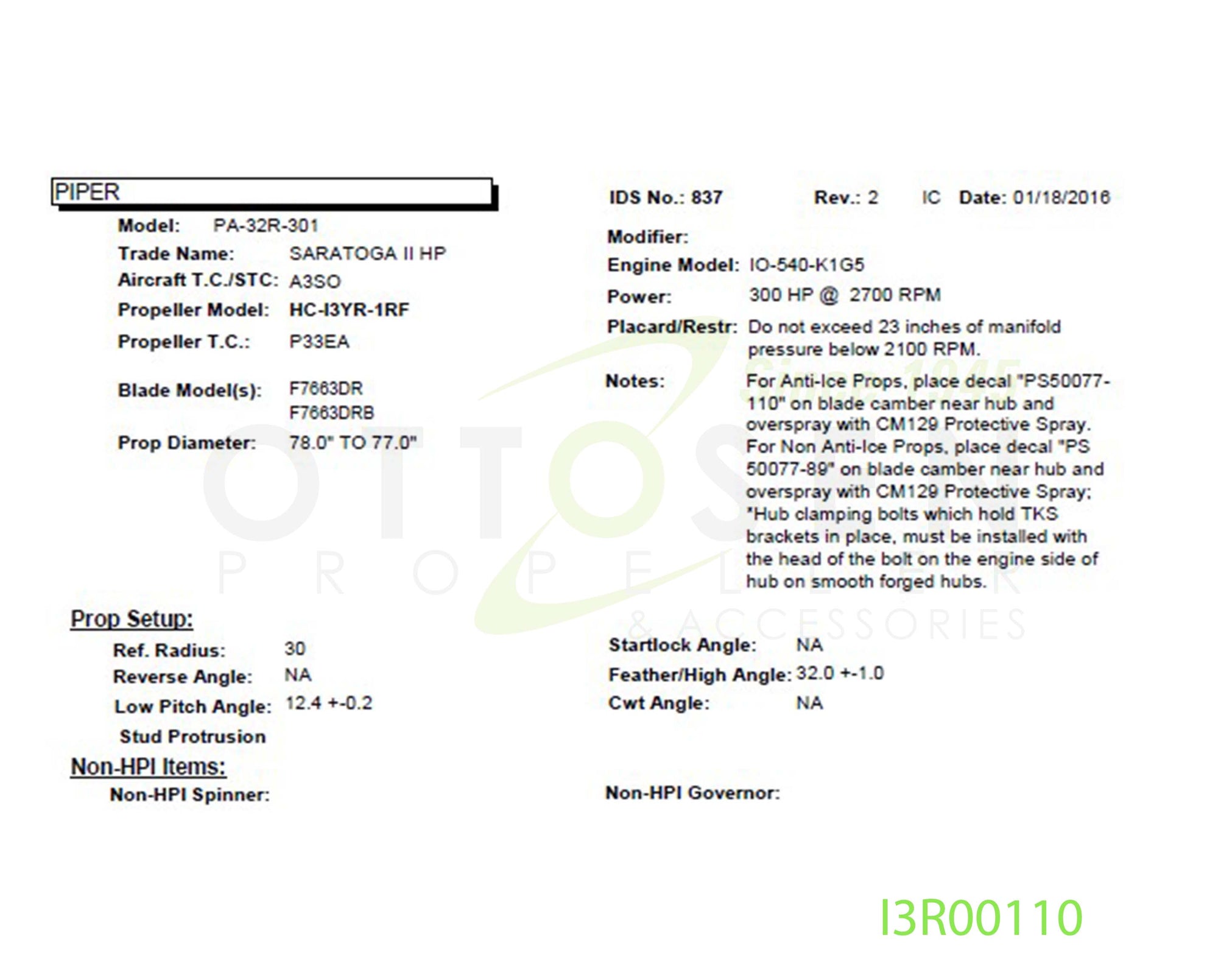 I3R00110-HARTZELL-PROPELLER-HC-I3YR-1RF-F7663DR-SM25-PICTURE-2