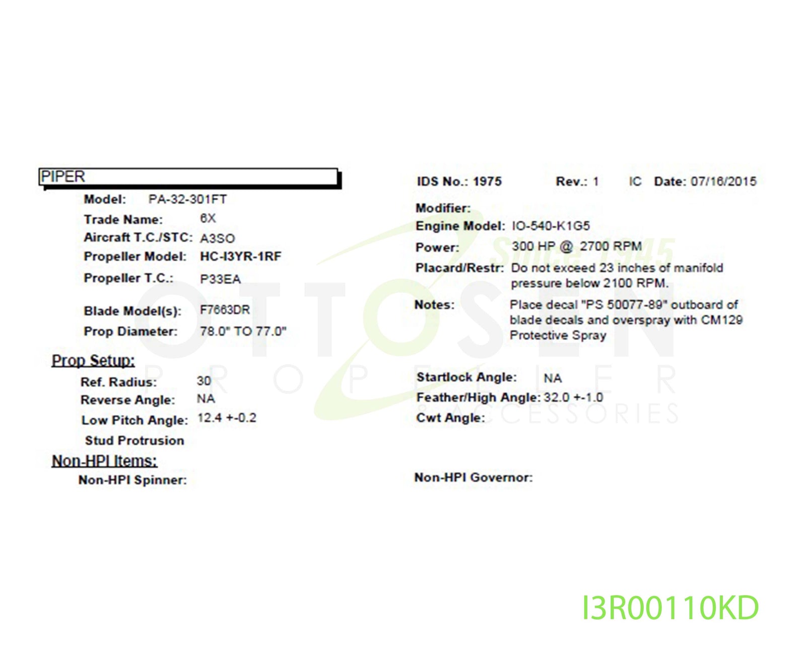 I3R00110KD-HARTZELL-PROPELLER-HC-I3YR-1RF-F7663DR-SM25-PICTURE-1