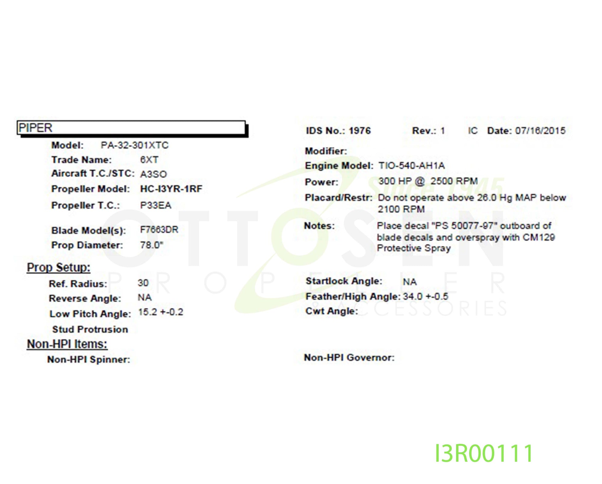 I3R00111-HARTZELL-PROPELLER-HC-I3YR-1RF-F7663DR-SM25-PICTURE-2