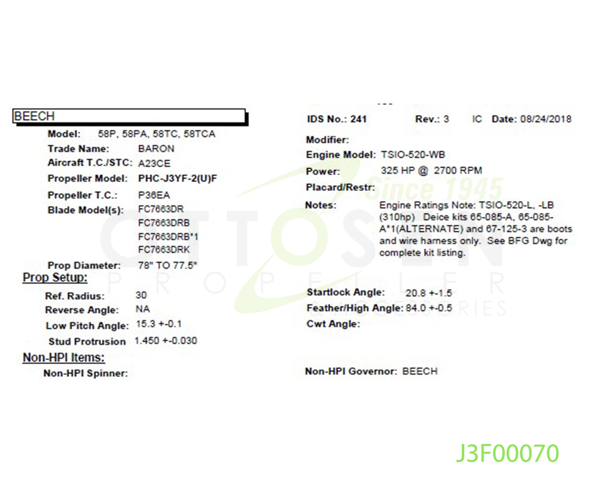 J3F00070 - HARTZELL PROPELLER - PHC-J3YF-2UF/FC7663DR/SM9