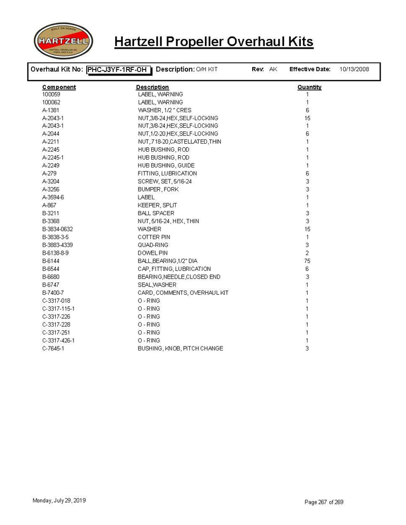 PHCJ3YF1RFOH HARTZELL OVERHAUL KITS Ottosen Propeller